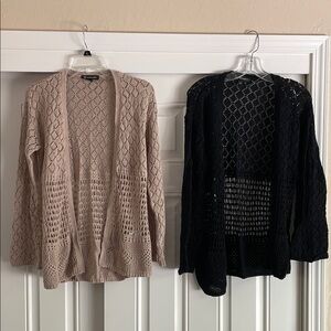 INC International Concepts Black and Tan Open-Knit Cardigans